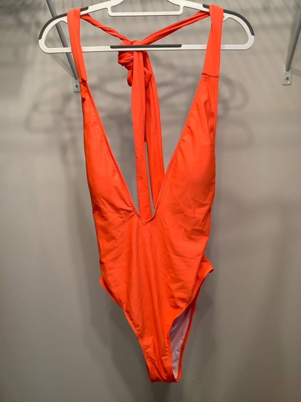 Women’s Deep V One-Piece Swimsuit - Bright Orange